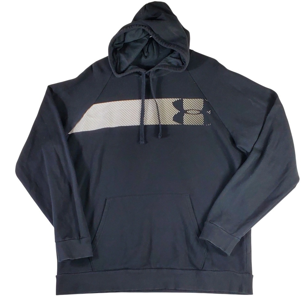 Under Armour Mens XXL Black Rival Fleece Graphic Pullover Hoodie Loose Fit Logo - Picture 2 of 7